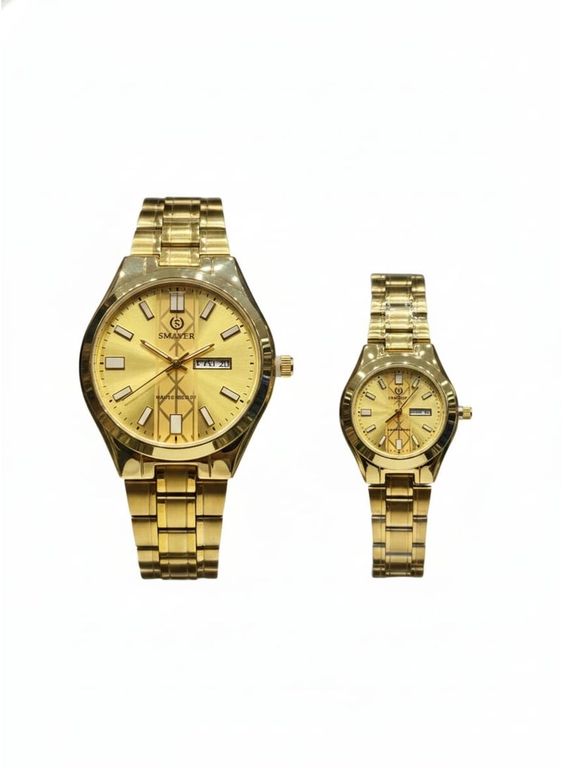 SMAKER Luxury Couple Watch Set - Men's and Women's Wristwatches with Day and Date Indicator, Water Resistant, Classic Stainless Steel Design - Image 2